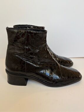L’INTERVALLE Galway Croco Patent Leather Booties Black Sz 39